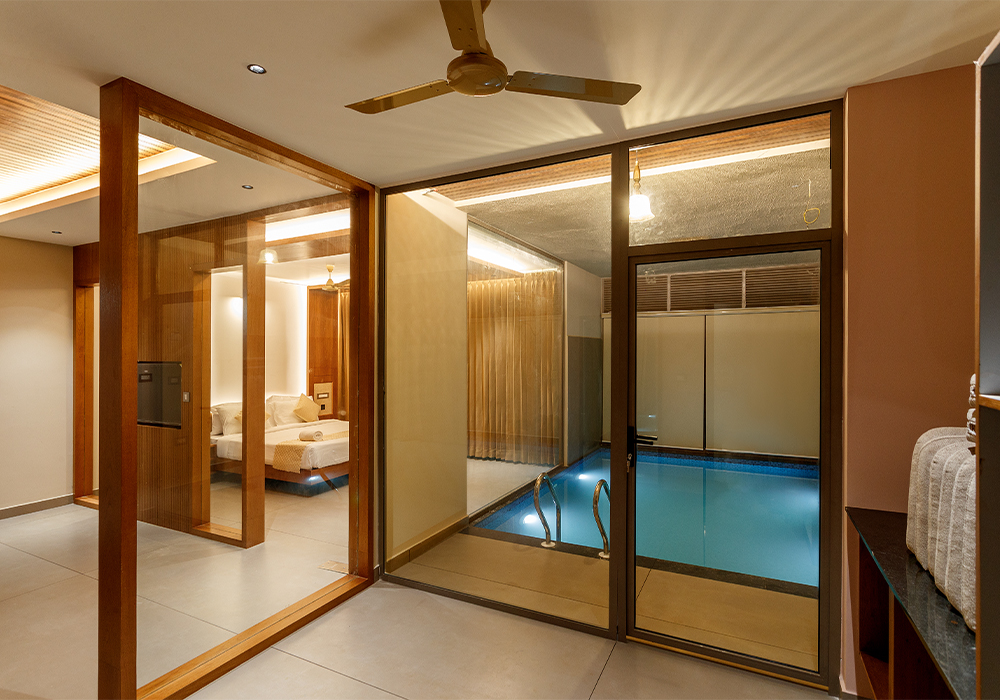 Private pool suite at Vynza Resort Wayanad with luxury interiors